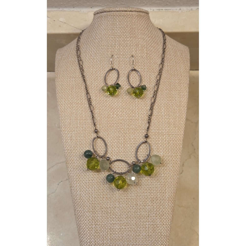 Vintage Barse Beaded Quartz Pendant 17'' - 19'' Necklace & Earrings Set